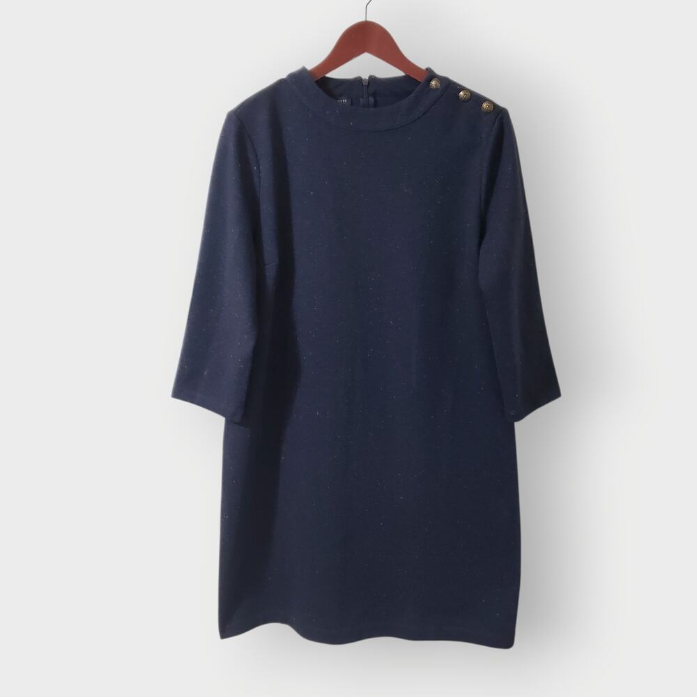 Talbots Blue Speckled Knit Shift Dress Sz Lg Career Office Classic Holiday
